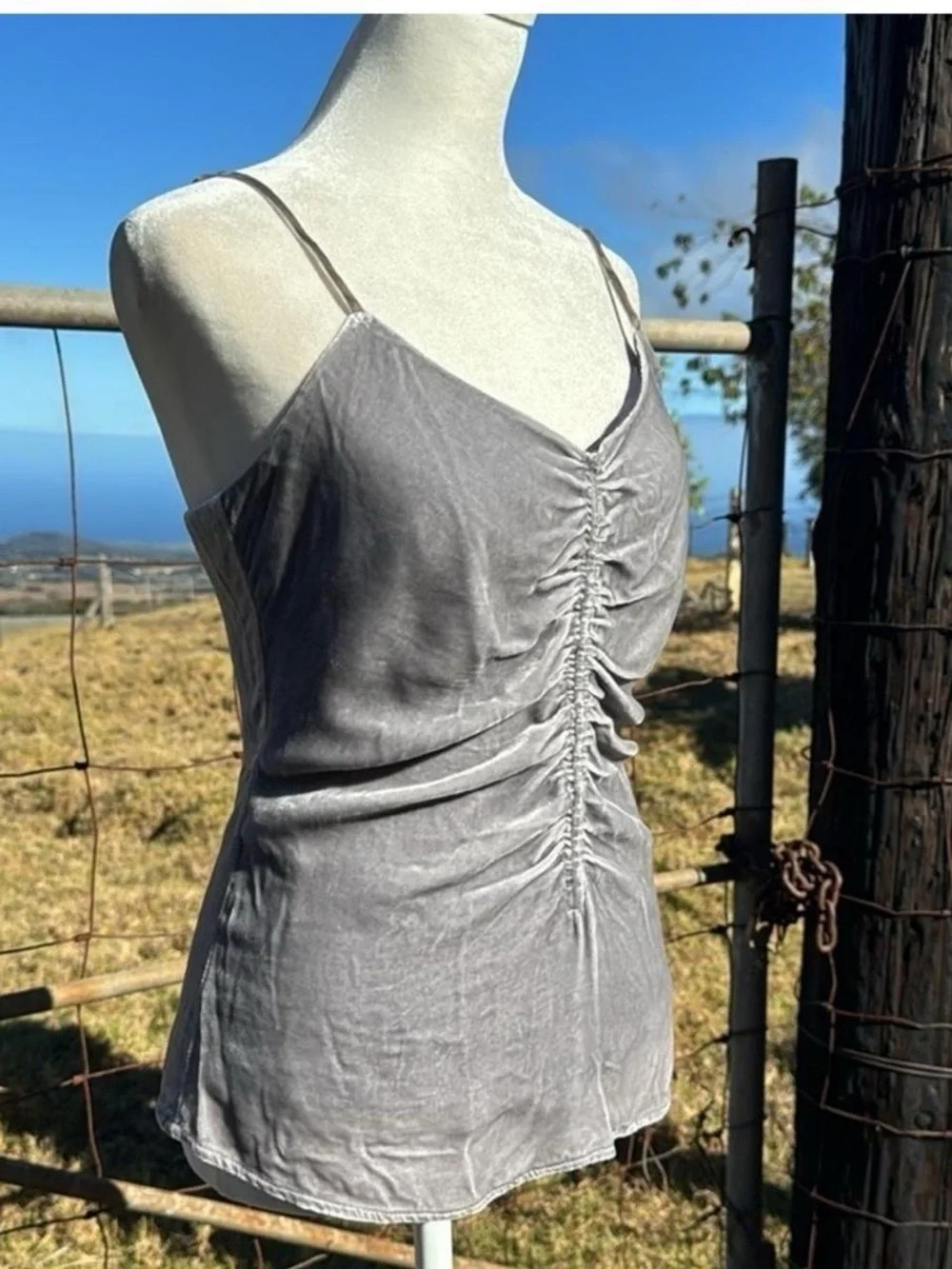 LE SUPERBE Gray Rushed Crushed velvet cami